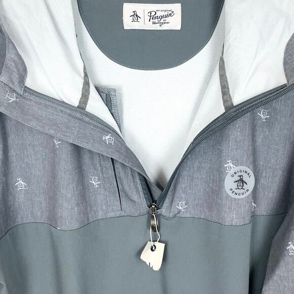 Original Penguin Mens 1/4 Zip Printed Pete Wind Hoodie Pullover Grey Size Medium - Picture 11 of 15